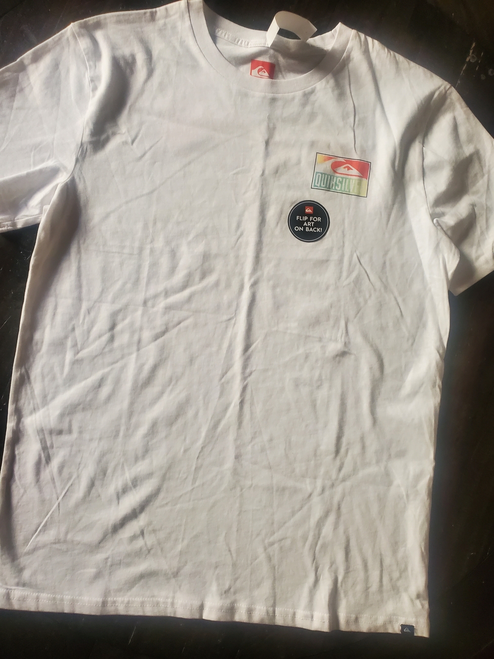 Quiksilver White Tee with Small Multicolor Chest Logos- Boy XL